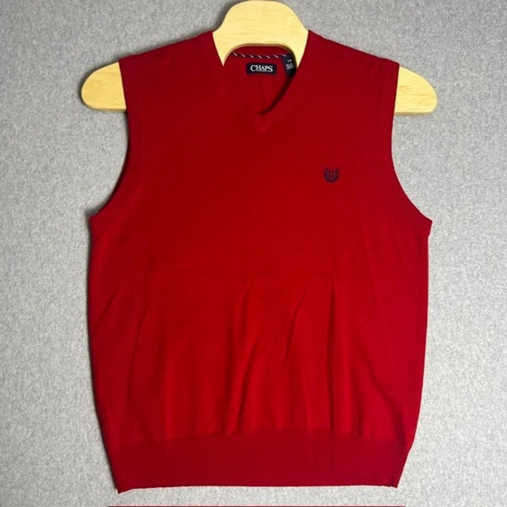 Chaps Men's Red Sleeveless V Neck Cotton Preppy Sweater Vest Size‎ Large